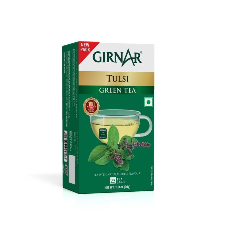 Girnar Green Tea With Tulsi (Basil Leaves) (36 Tea Bag) - Image 1